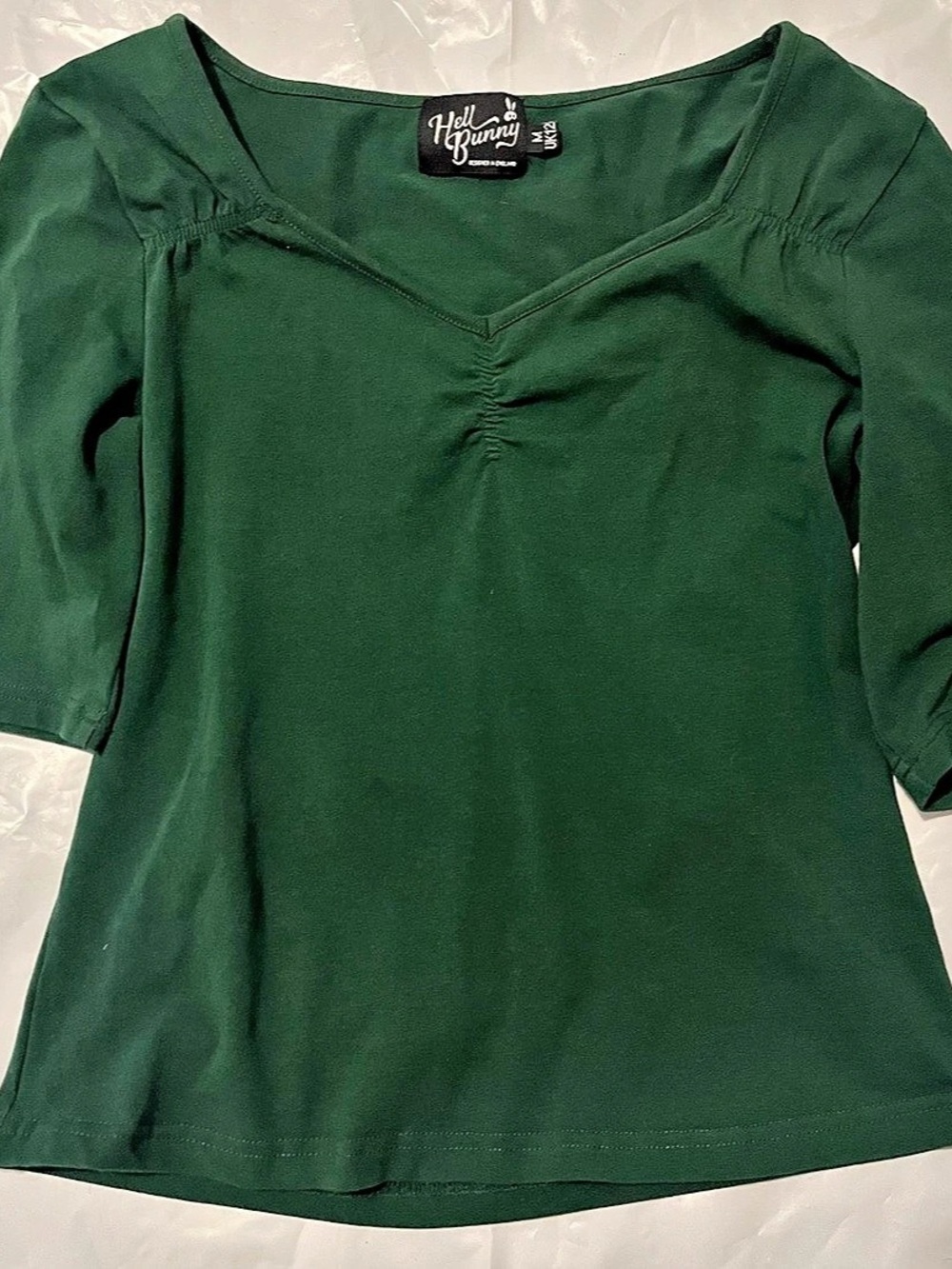 Hell Bunny Green V-Neck Top Size Medium Like New